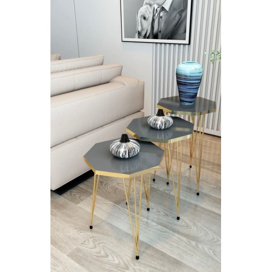 Table basse octogonale nordique moderne, pieds en fil d'étain, théière, meubles de salon, 3 pièces