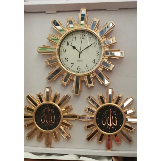 Horloge, montre, deux miroirs décoratifs Allah Mohamed Gold