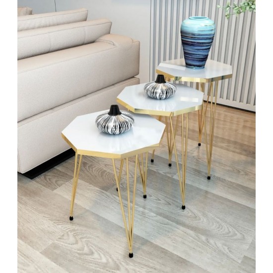 Table basse octogonale nordique moderne- pieds en fil d'étain, théière, meubles de salon, 3 pièces