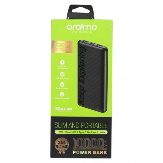 Oraimo OPB - P118D 10 000 mAh Power Pack double charge rapide - Noir